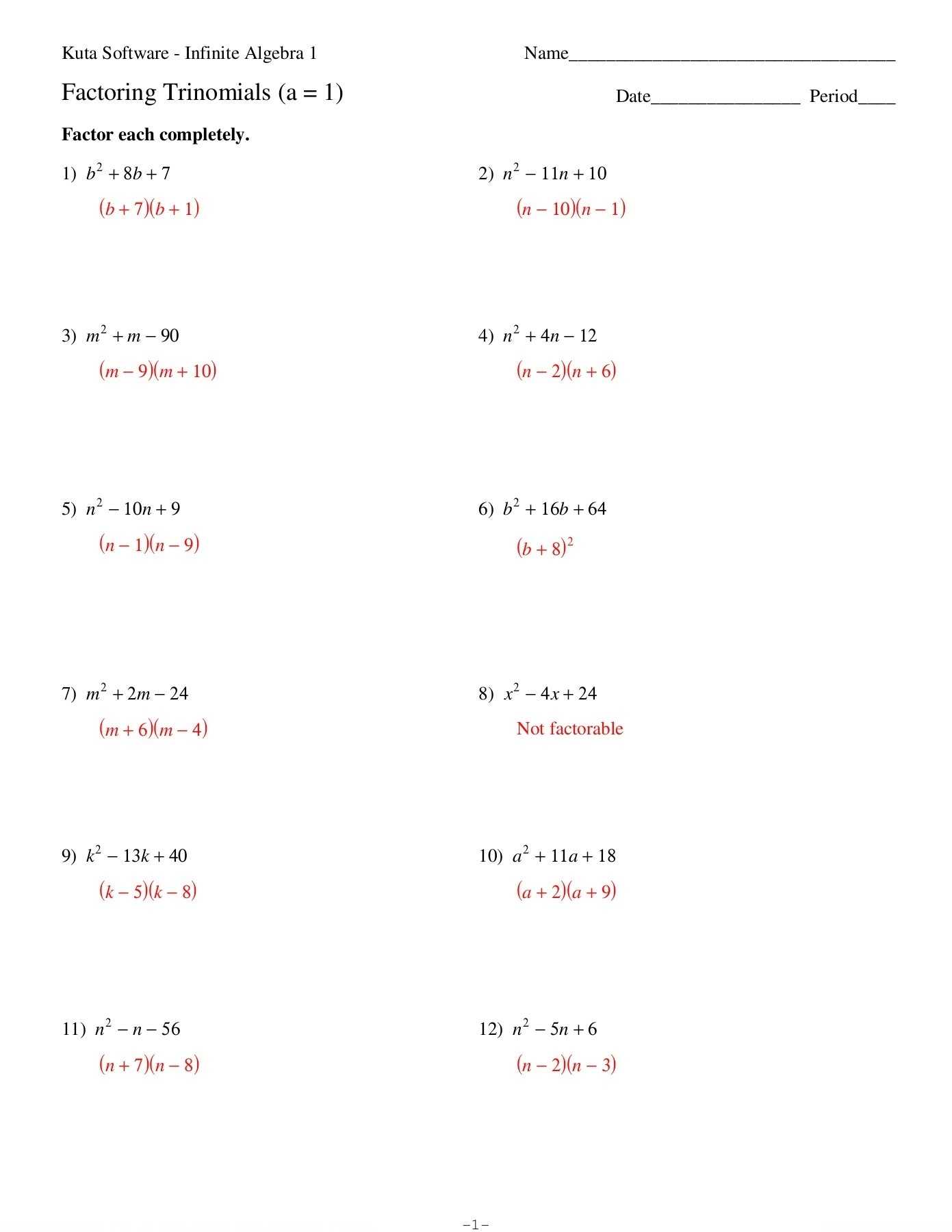 Algebra 21 Factoring Worksheet throughout Solve Quadratics By Factoring Worksheet