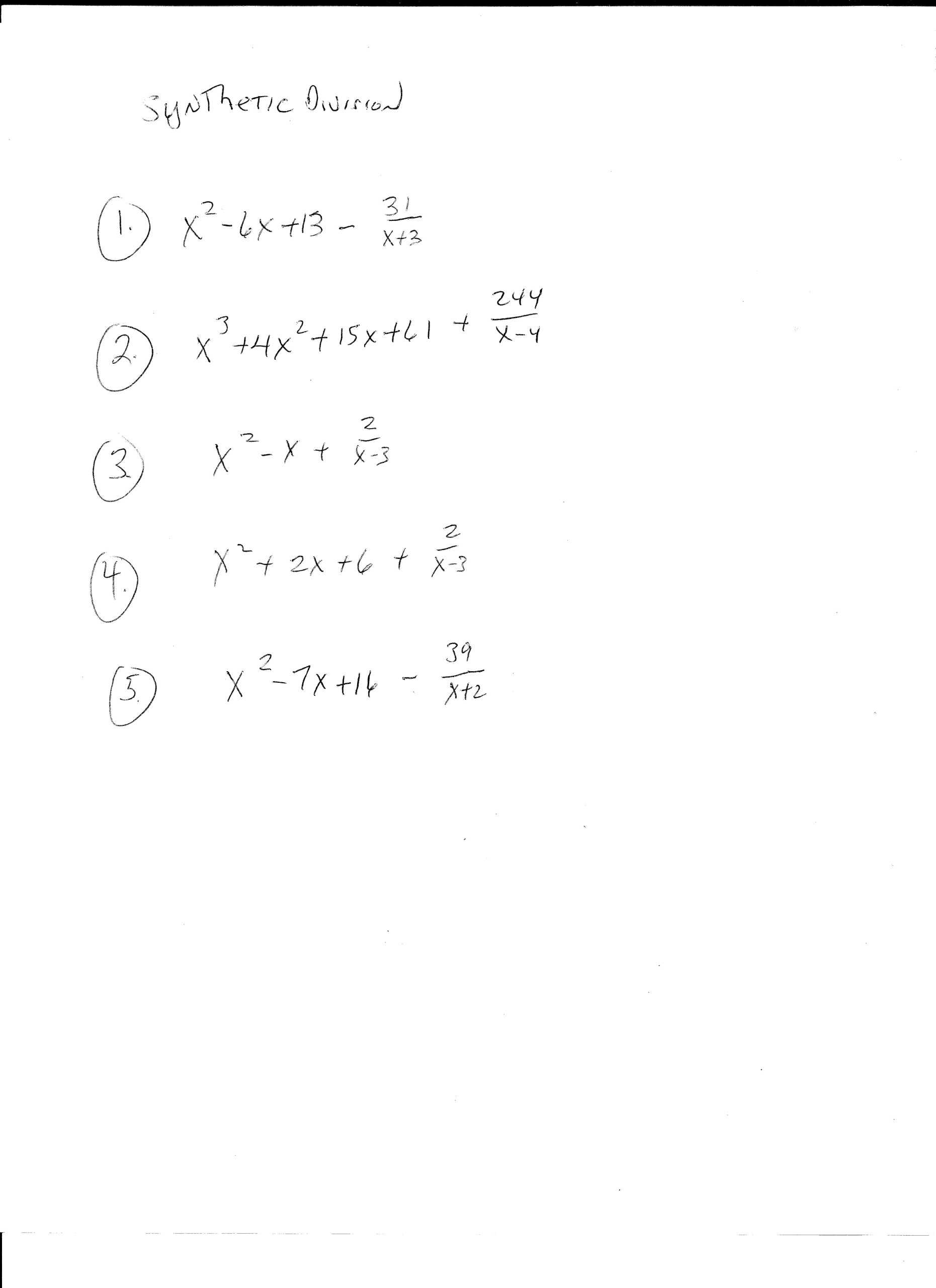 Algebra Ii 2013 2014 Within Synthetic Division Worksheet With Answers