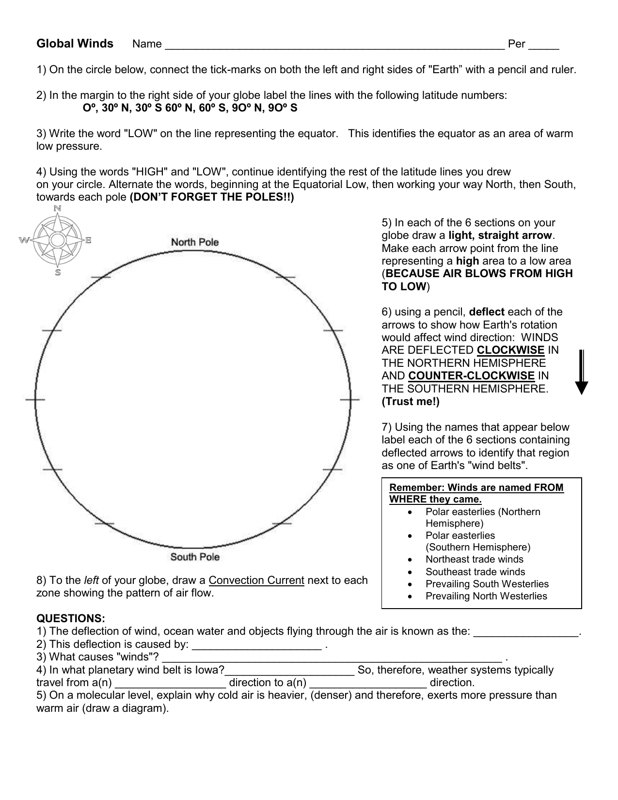 Anazlyzing Weateher Patterns Worksheet Answers - Ocean Current Inside Global Wind Patterns Worksheet