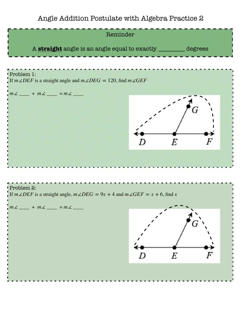 Angle Addition Postulate Algebraic Practice 2 Worksheet For Angle Addition Postulate Worksheet