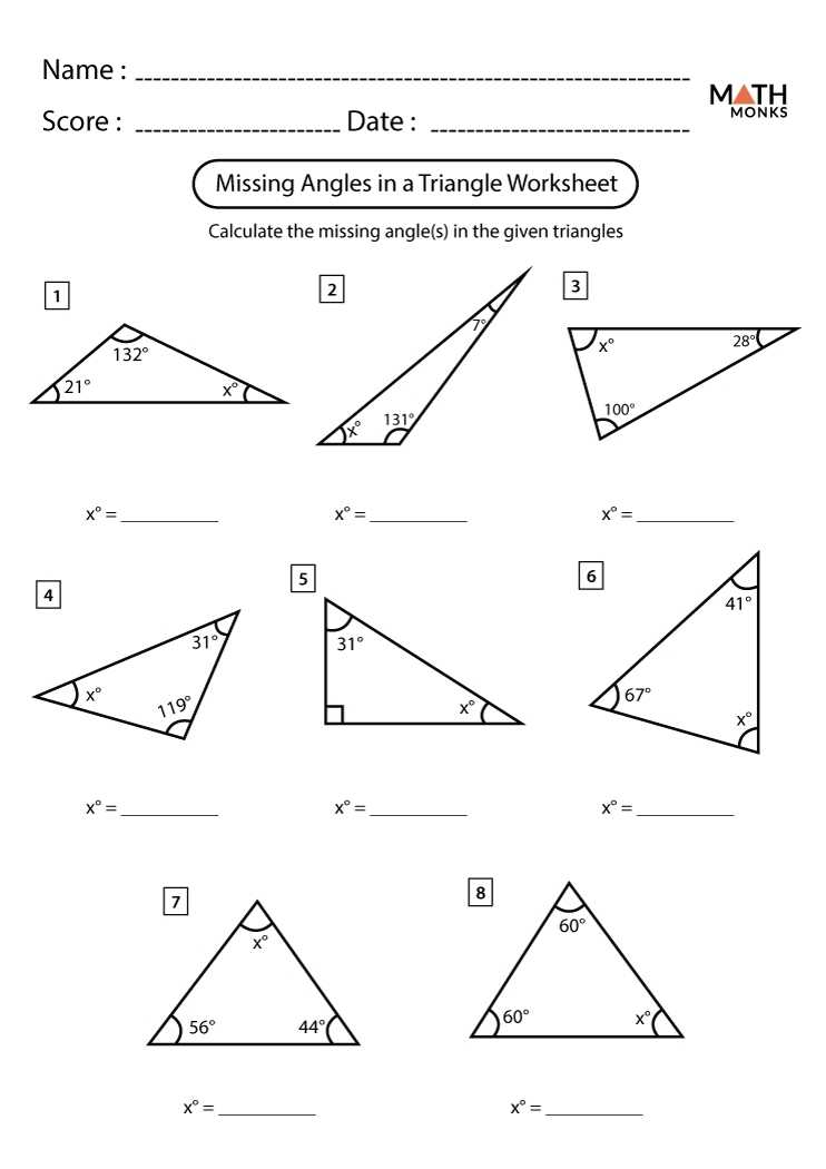 Angles In A Triangle Worksheets - Math Monks Pertaining To Triangle Interior Angles Worksheet Answers