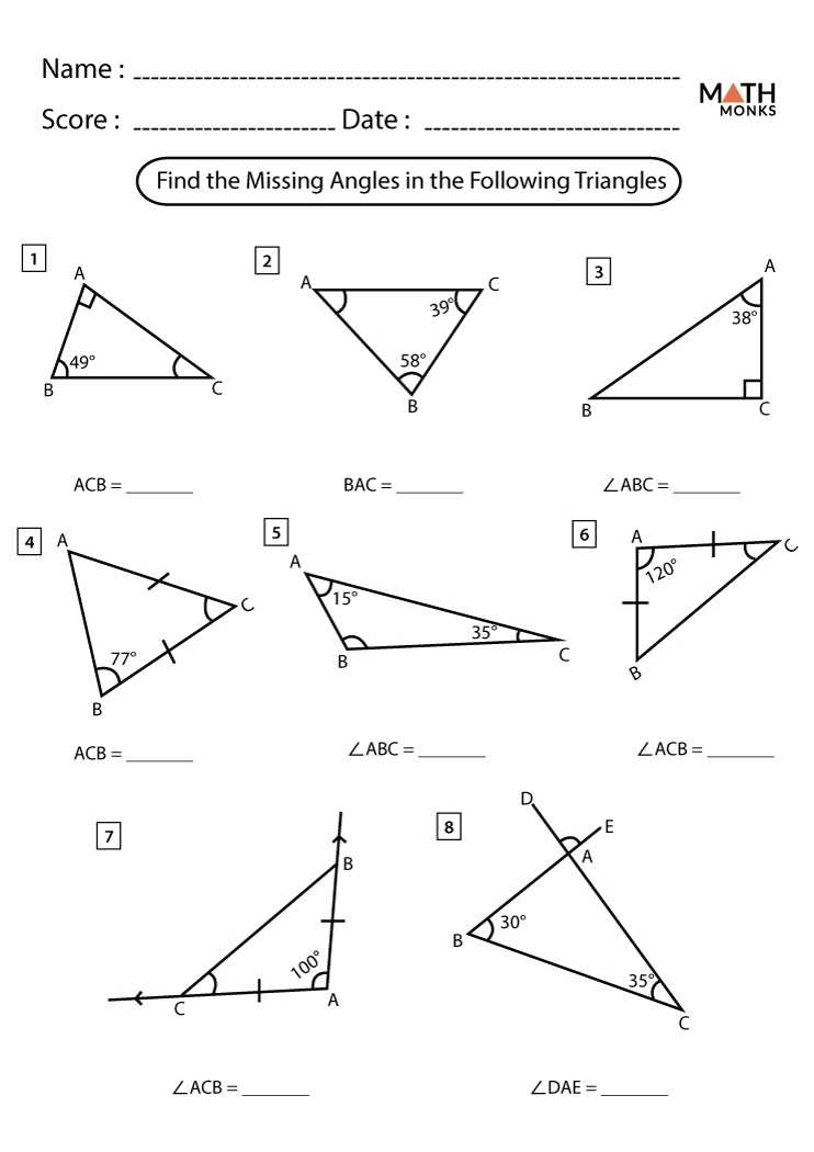 Angles In A Triangle Worksheets - Math Monks regarding Find The Missing Angle Worksheet