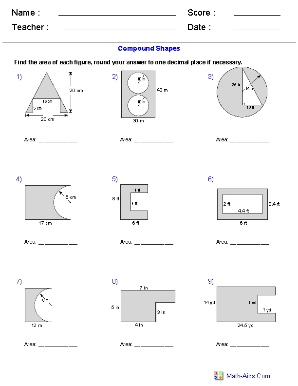 Area Compound Shapes Worksheet Answer Key Inside Area Of Composite Figures Worksheet
