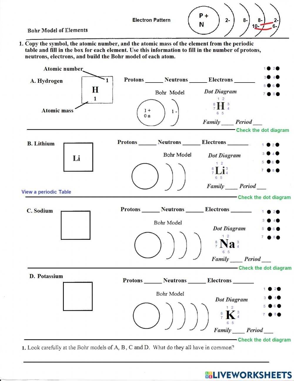 Atomic Structure Bohr Model Worksheet.fill In The Chart With The Needed Informatione The for Bohr Atomic Models Worksheet