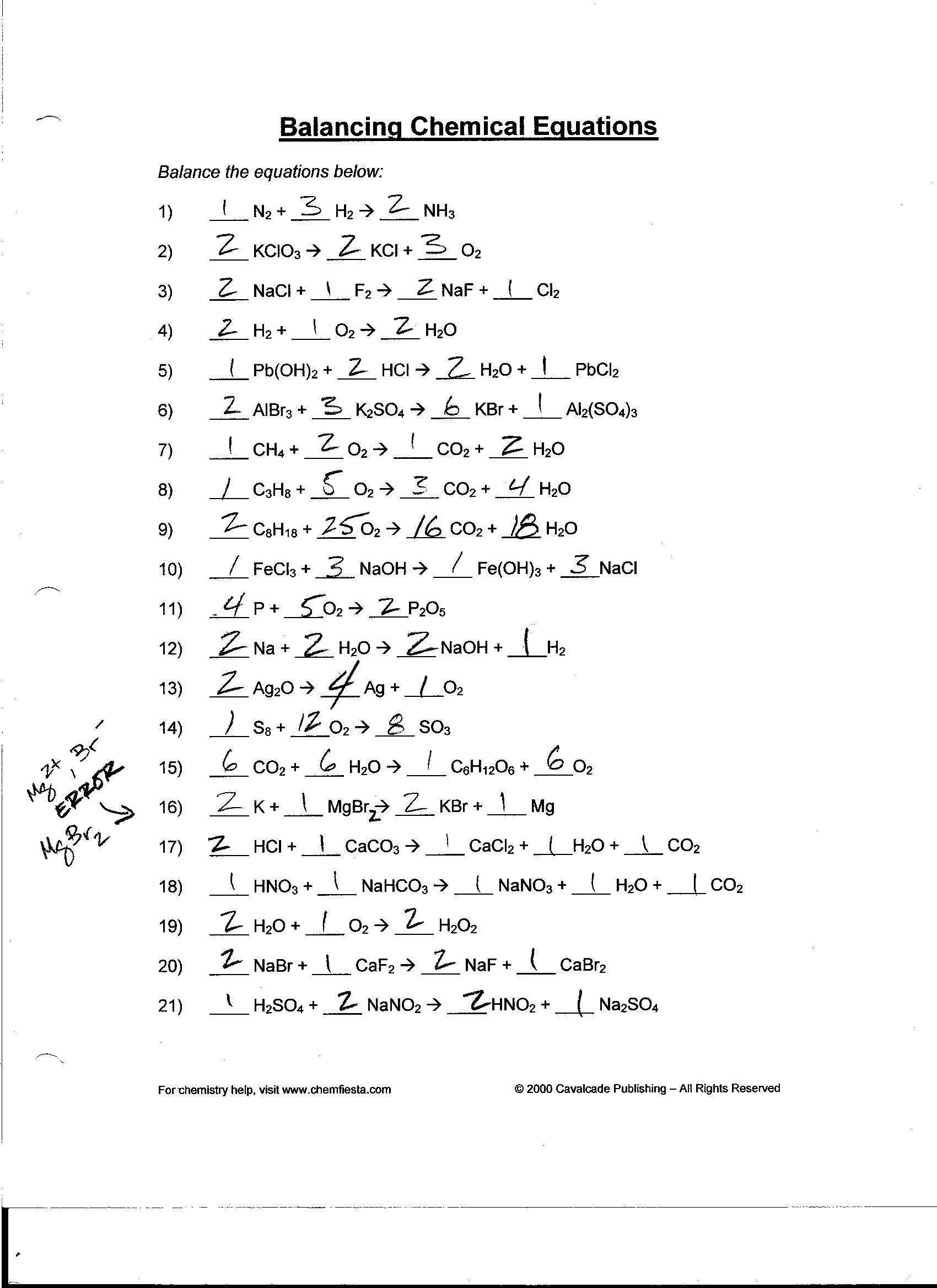 Balancing Act Practice Anser Key - Balancing Chemical Equations Practice Worksheet Answer Key Regarding Balancing Act Worksheet Answers