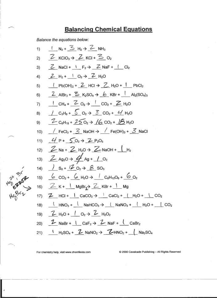 Balancing Chemical Equations Worksheet Answers 110 — Db Excel Inside Balancing Equation Worksheet With Answers