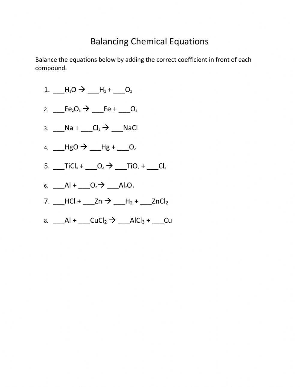 Balancing Equations Worksheet Answers in Balancing Equation Worksheet With Answers