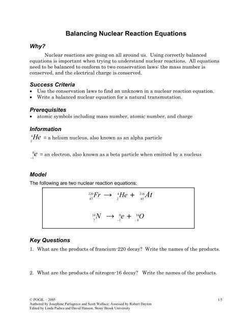Balancing Nuclear Equations Worksheet Answers Key Pogil - Worksheet Regarding Nuclear Equations Worksheet Answers