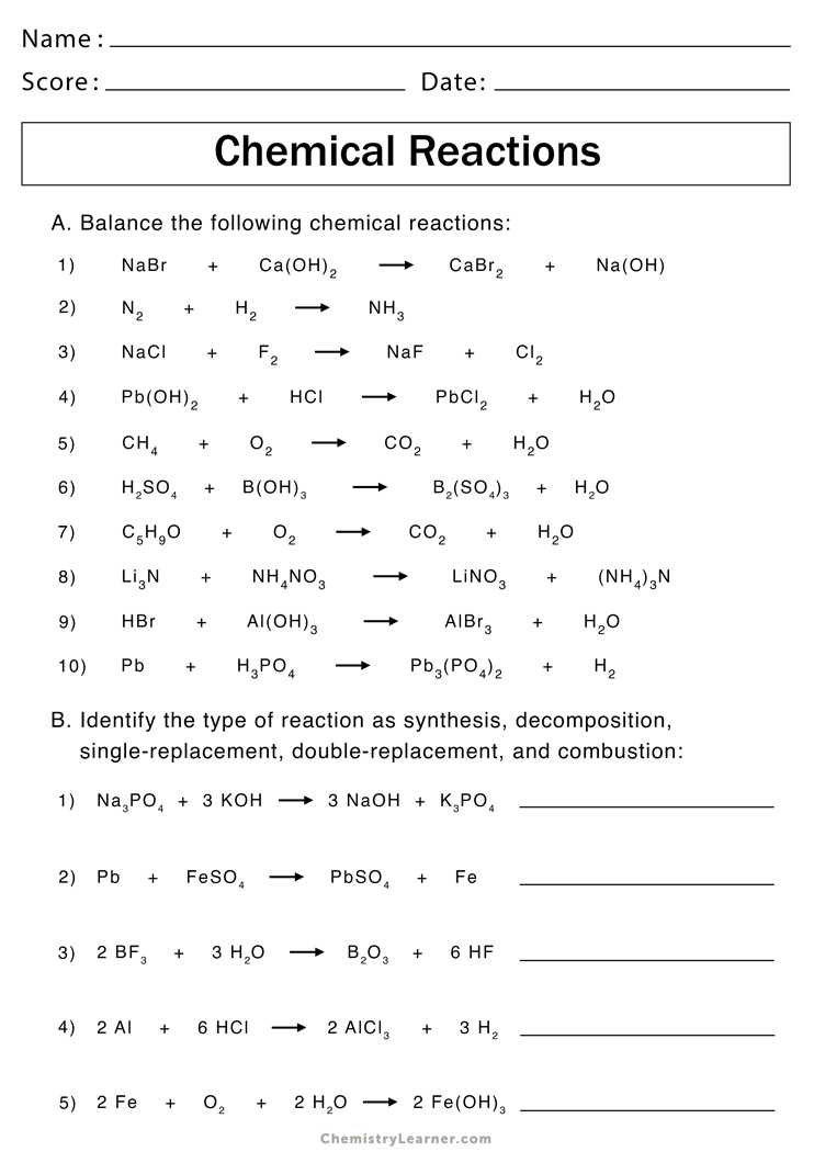 Balancing Single Replacement Reactions Worksheet Answer Key with Types Of Reactions Worksheet