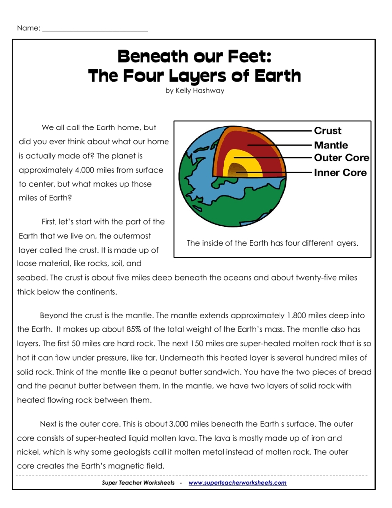 Beneath Our Feet: The Four Layers Of Earth throughout Planet Earth Ocean Deep Worksheet