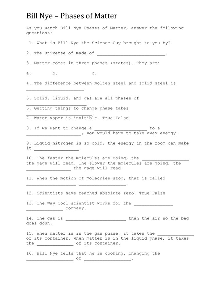 Bill Nye Energy Worksheet Answer Key Pdf - Handmadened with regard to Bill Nye Electricity Worksheet