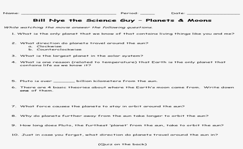 Bill Nye Planets And Moons Worksheet Answers - Pivotinspire With Bill Nye Fossils Worksheet