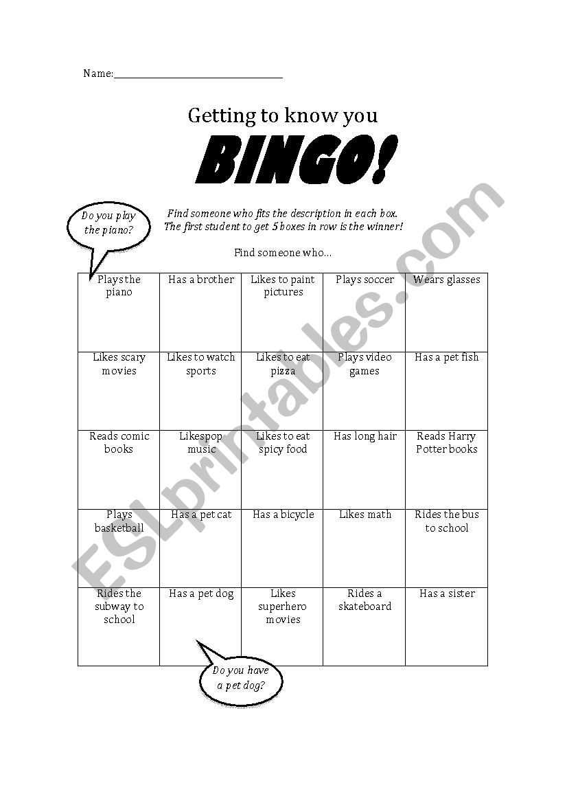 Bingo Getting To Know You - Esl Worksheet By Yigelaowai With Regard To Getting To Know You Worksheet