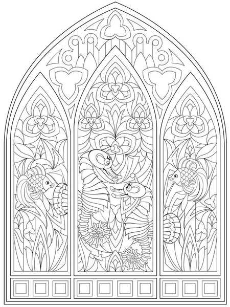 Black And White Page For Coloring. Fantasy Drawing Of Beautiful Gothic within Stained Glass Windows Worksheet