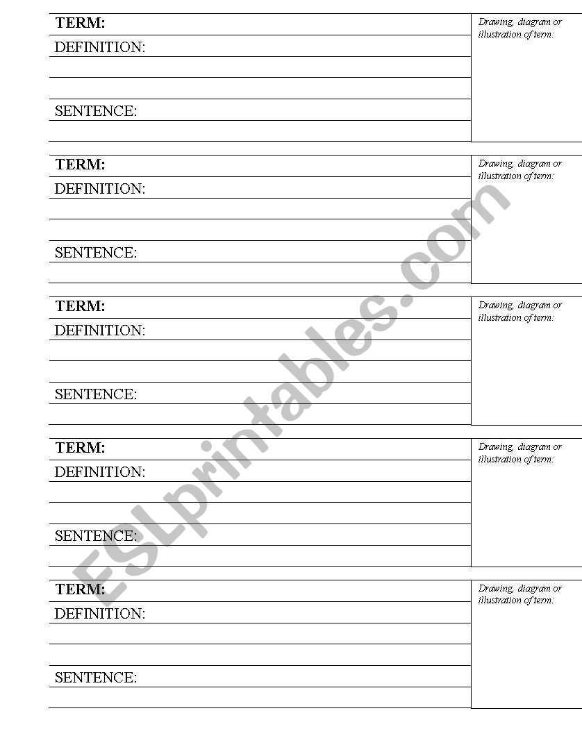 Blank New Vocabulary Dictionary - Esl Worksheet By 043314S throughout Blank Vocabulary Worksheet Template