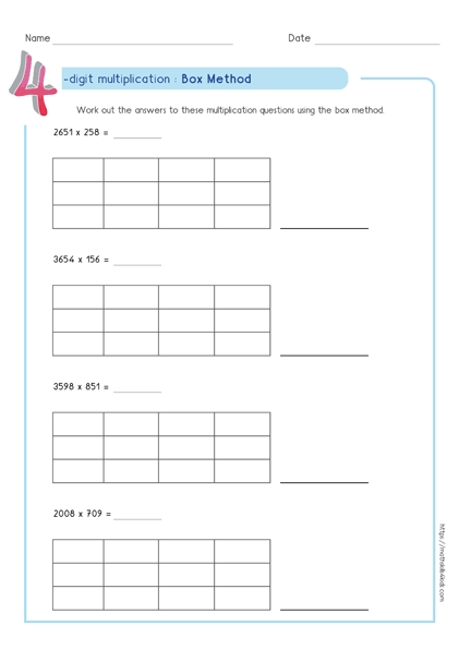 Box Method Multiplication Worksheets Pdf | Partial Product Throughout Box Method Multiplication Worksheet