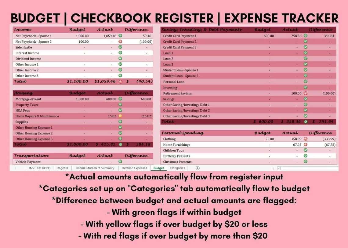 Budget & Checkbook Register/Expense Tracker Excel Spreadsheet | Etsy Within Excel Checkbook Register Budget Worksheet