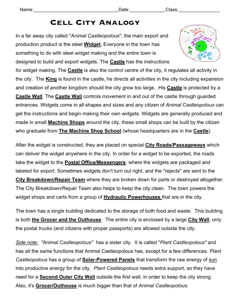 Cell City Analogy Worksheet Pdf — Db-Excel regarding Cell City Analogy Worksheet Answers