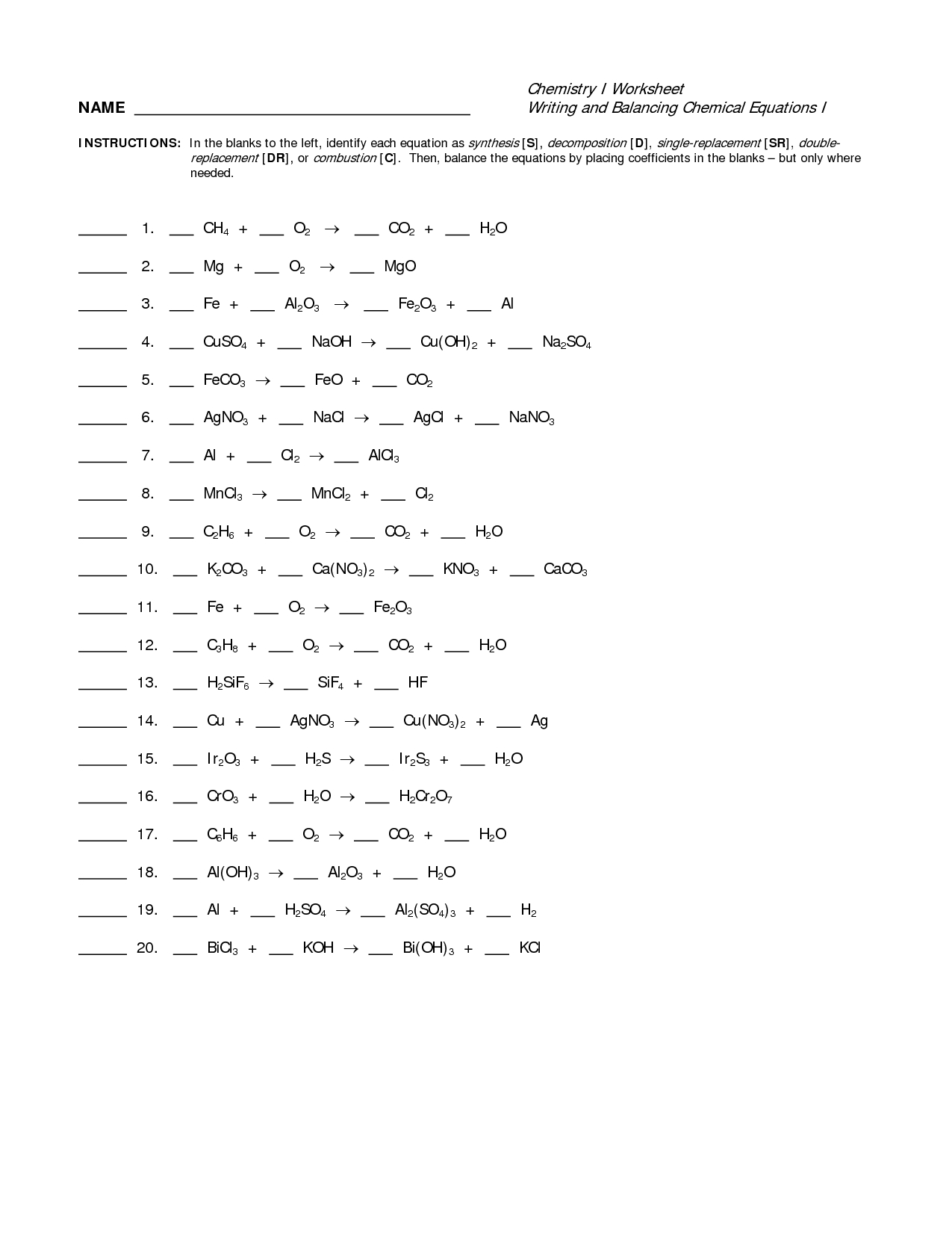 Chemistry Balancing Equations Worksheet Answer Key Pdf / Download Balancing Equations 26 Pertaining To Balancing Equation Worksheet With Answers