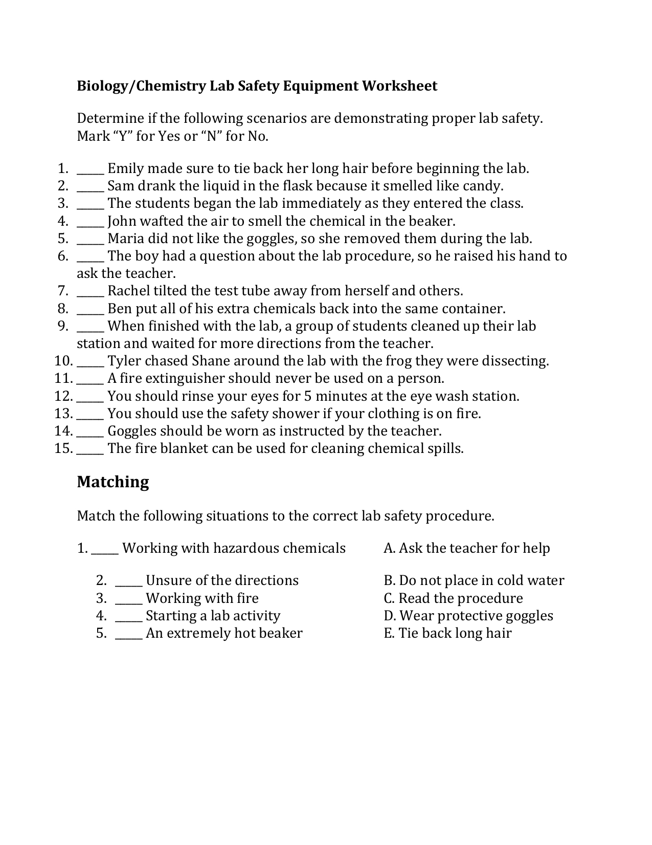 Chemistry Lab Safety Equipment Worksheet Throughout Chemistry Lab Equipment Worksheet
