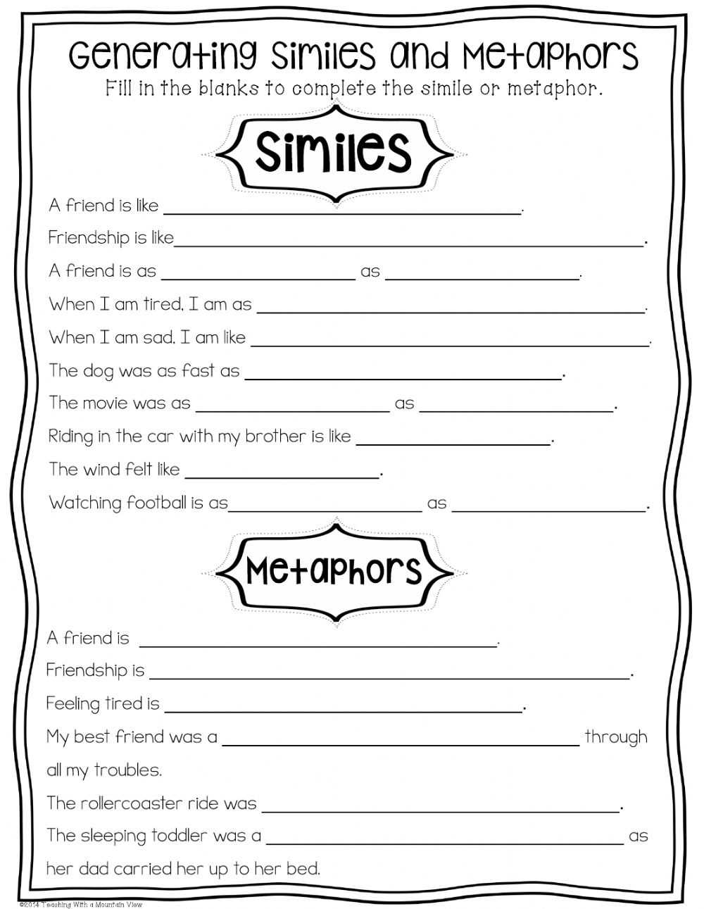 Christmas Similes And Metaphors Worksheets | Tracinglettersworksheets With Simile And Metaphor Worksheet