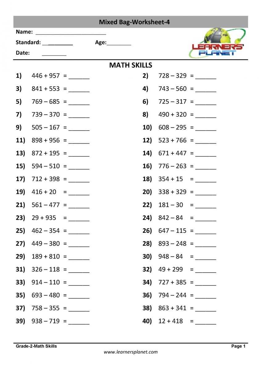Class 2 Math Addition Subtraction Multiplication Division, Interactive Quizzes inside Algebra 2 Worksheet Pdf