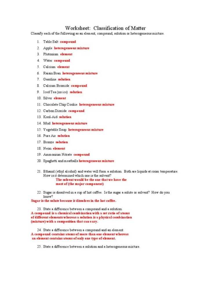 Classification Of Matter Worksheet Soccerphysicsonline — Db Excel With Worksheet Classification Of Matter