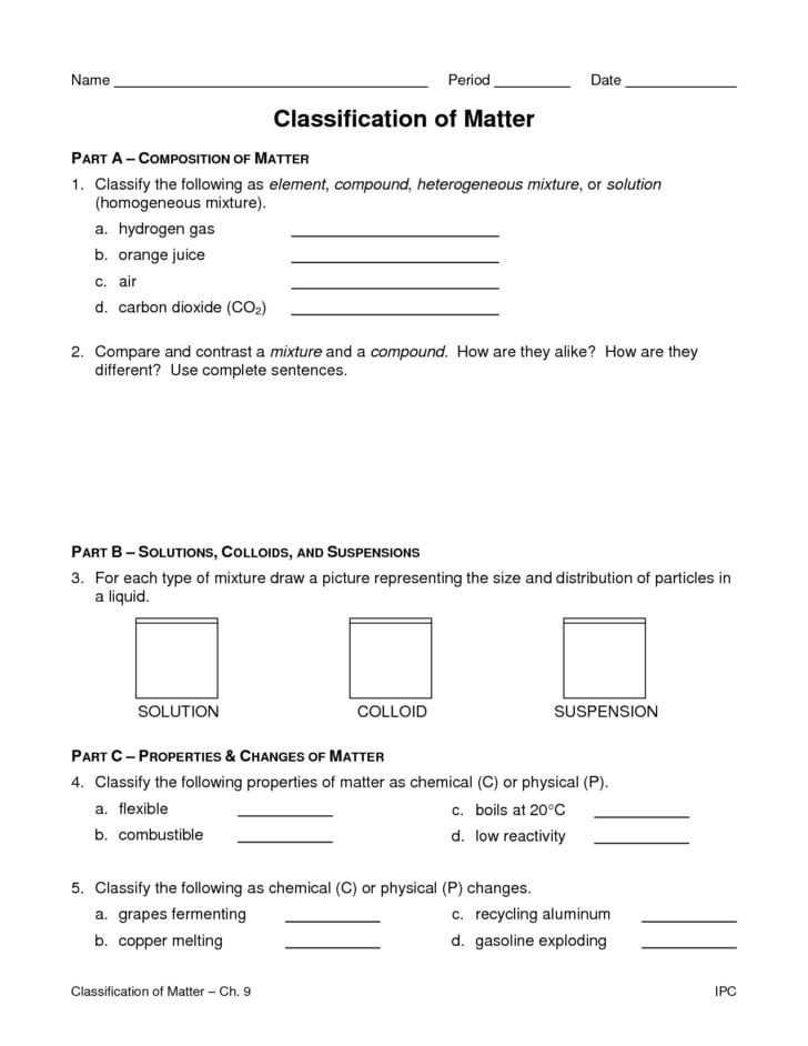 Classification Of Matter Worksheet With Answers — Db-Excel intended for Classification Of Matter Worksheet