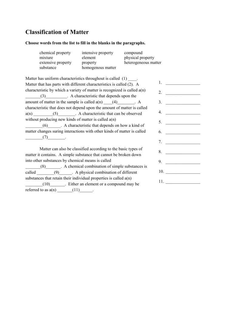 Classification Of Matter Worksheets — Db Excel Throughout Classification Of Matter Worksheet
