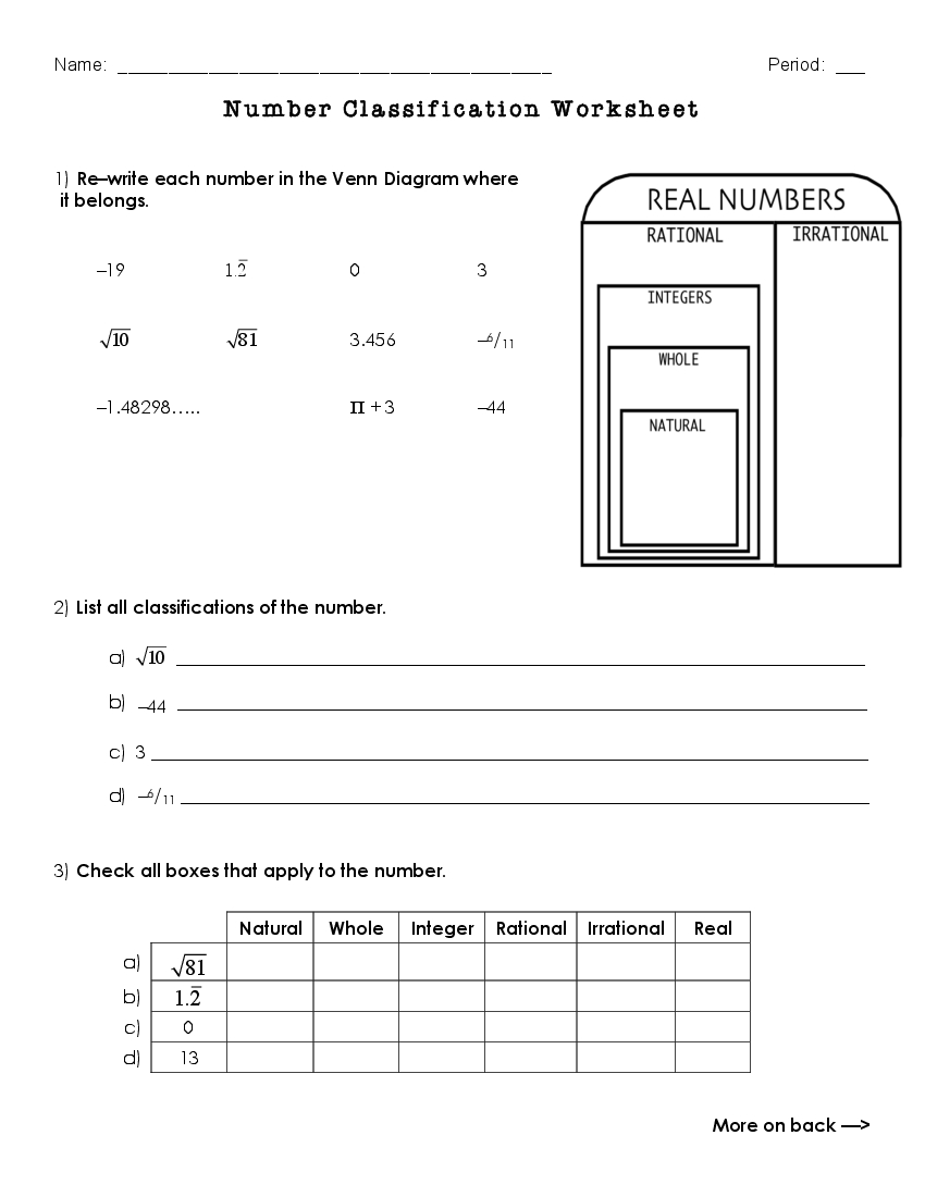 Classifying Real Numbers Worksheet in Ordering Real Numbers Worksheet