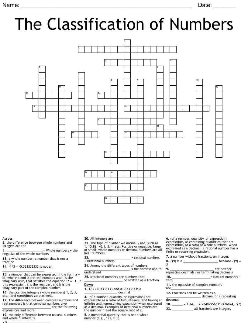 Classifying Real Numbers Worksheet With Regard To Classify Real Numbers Worksheet
