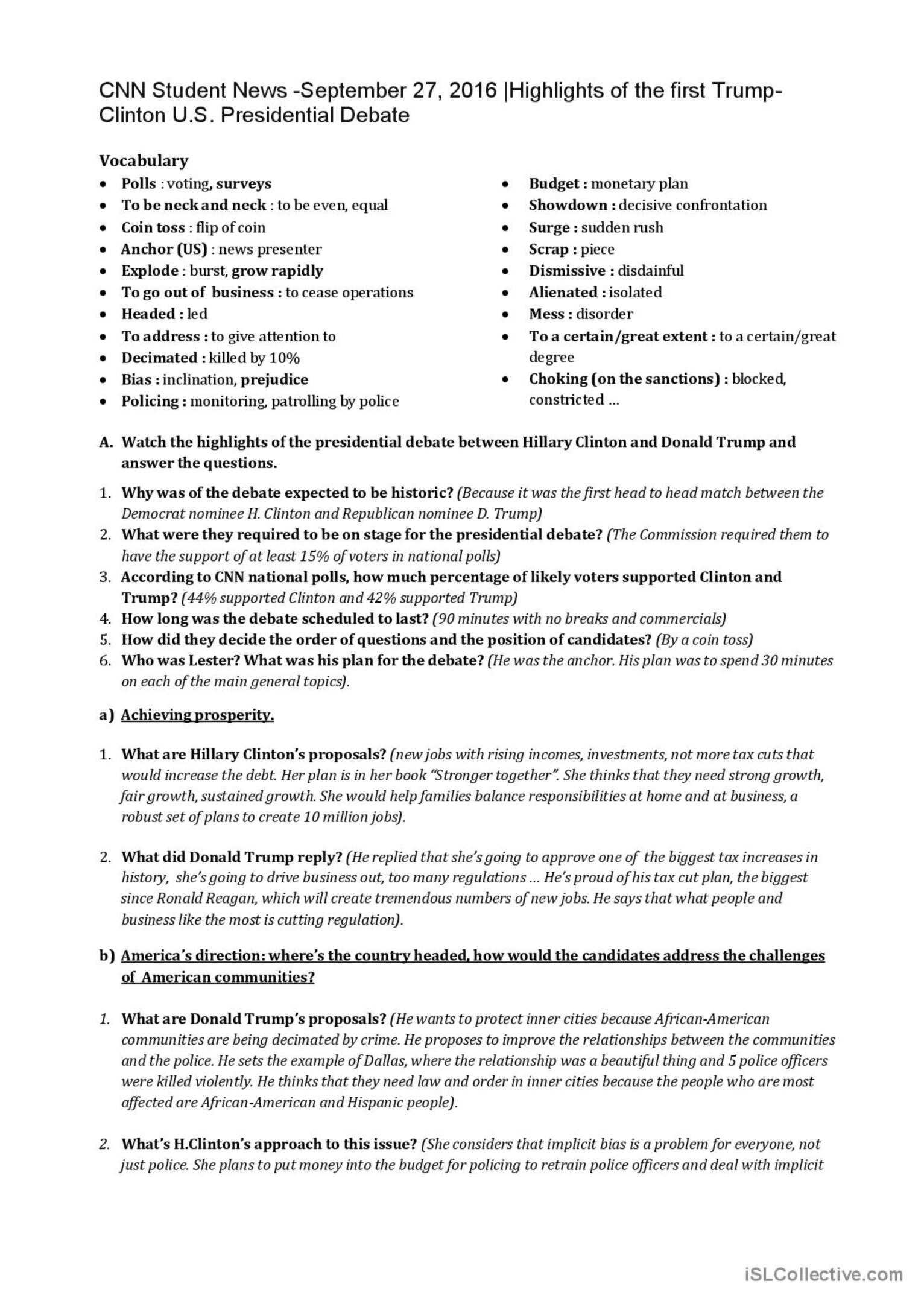 Cnn Student News -September 27, 2016…: English Esl Worksheets Pdf &amp; Doc throughout Cnn Student News Worksheet