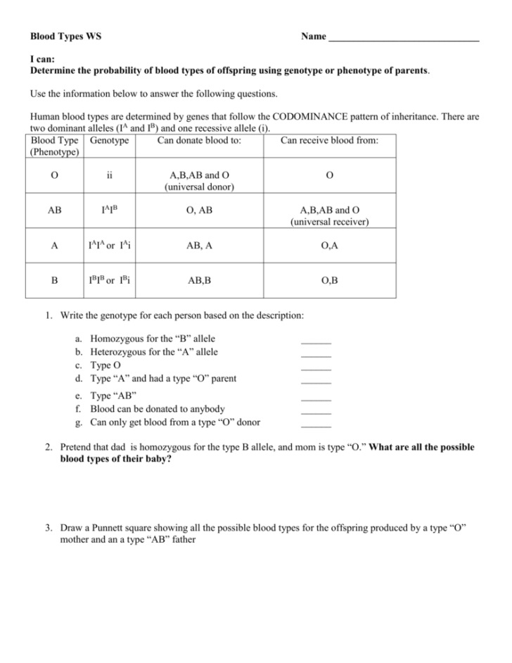 Codominance Worksheet Blood Types — Db-Excel pertaining to Codominance Worksheet Blood Types