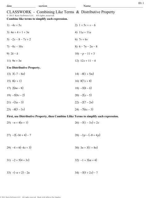 Combining Like Terms With Exponents Worksheet Kuta - Worksheet Throughout Using The Distributive Property Worksheet