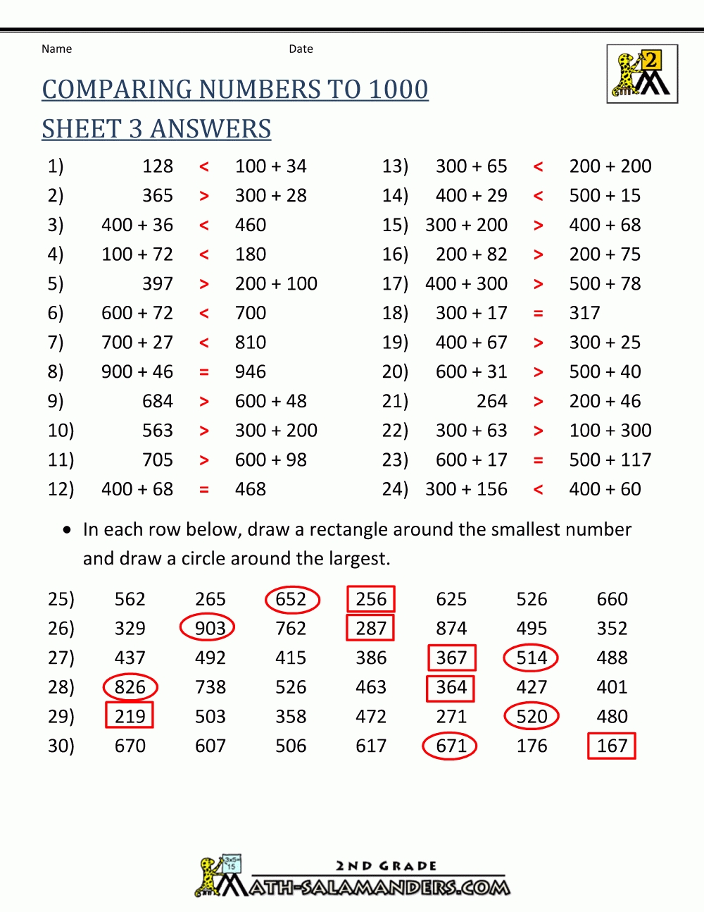 Comparing And Ordering Rational Numbers Worksheet Answer Key Pdf - Compare Numbers 1 To 1000 within Comparing Rational Numbers Worksheet