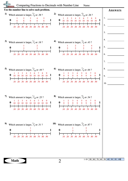Comparing Fractions To Decimals With Number Line - Fractions Worksheet With Answers Printable With Comparing Fractions And Decimals Worksheet