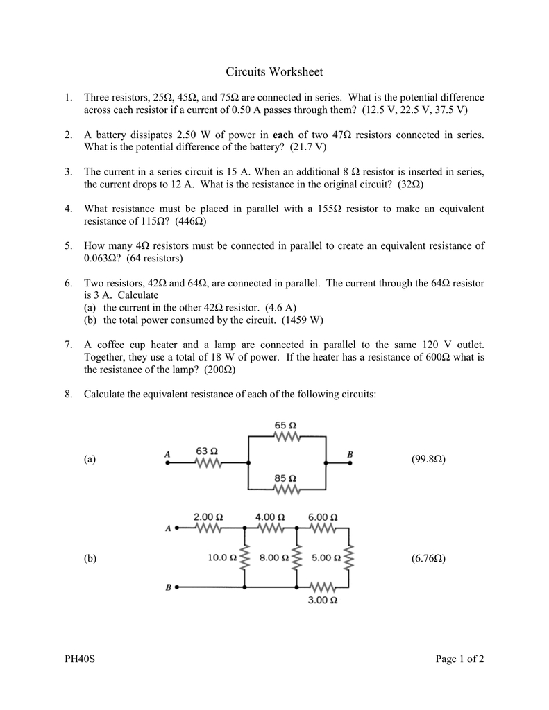 Complex Circuit Worksheet With Combination Circuits Worksheet With Answers