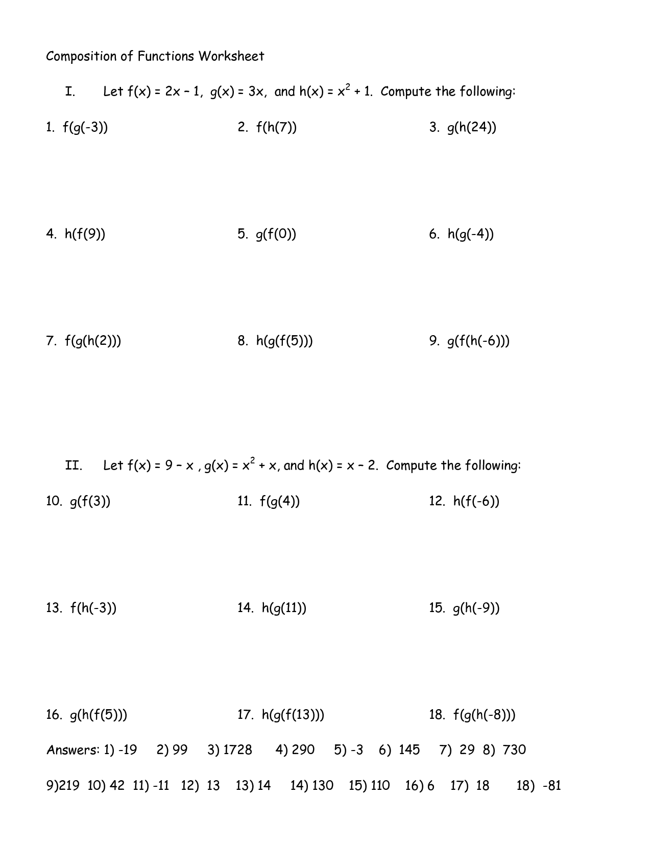 Composite And Inverse Functions Worksheet With Answers Pdf Throughout Composite Function Worksheet Answers