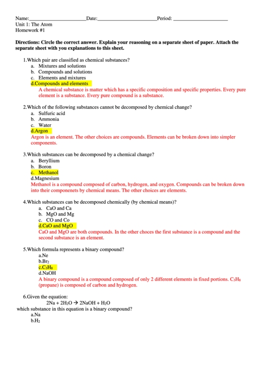 Composition Of Matter Worksheet Answers - Nidecmege regarding Composition Of Matter Worksheet Answers