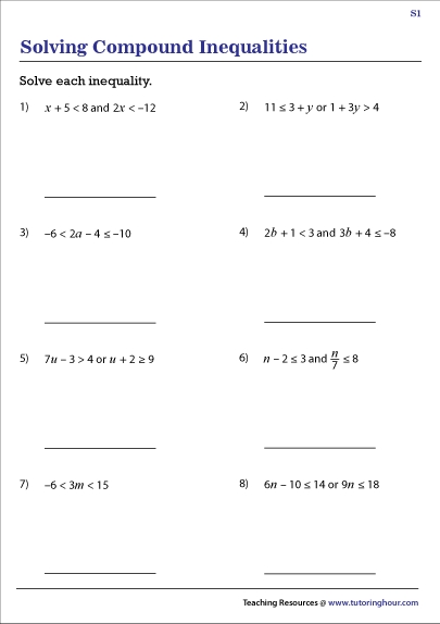 Compound Inequalities Worksheets In Solving Inequalities Worksheet Pdf