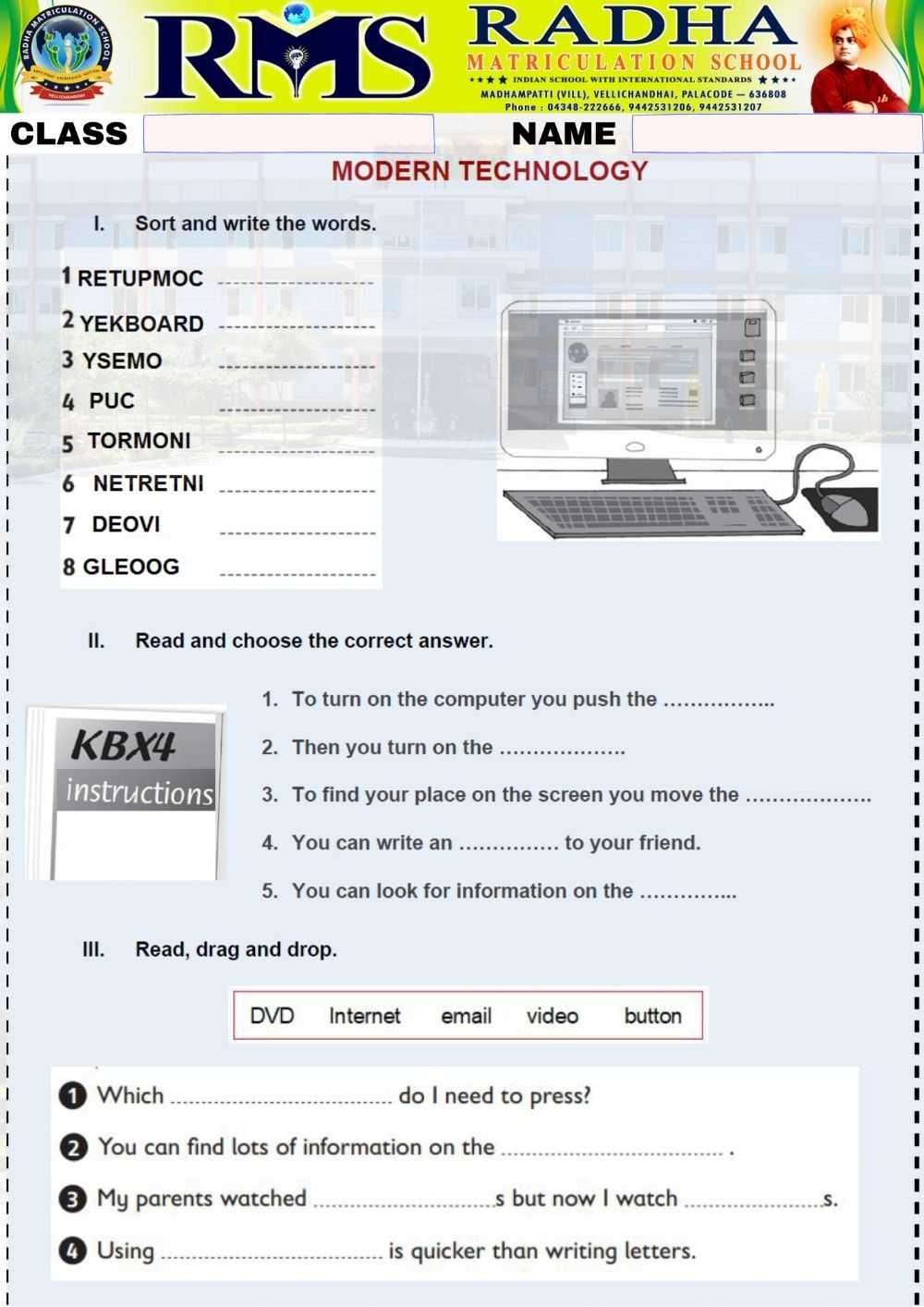 Computer Basics Interactive Worksheet with Computer Basics Worksheet Answer Key