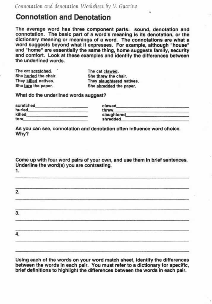 Connotation And Denotation Worksheets - Thekidsworksheet intended for Denotation And Connotation Worksheet