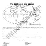 Continents And Oceans Worksheet with Continents And Oceans Worksheet