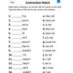 Contractions Matching Worksheet Intended For Contractions Worksheet 2Nd Grade