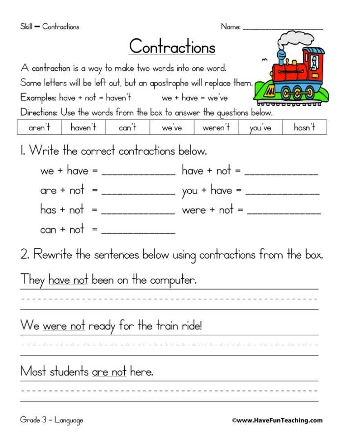Contractions With "Not" Third Grade Worksheets - Free Printable Worksheets with Contractions Worksheet 3rd Grade