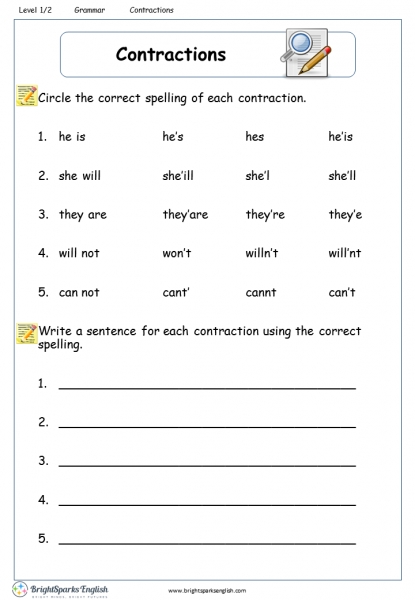 Contractions Worksheet - English Treasure Trove Within Contractions Worksheet 3Rd Grade