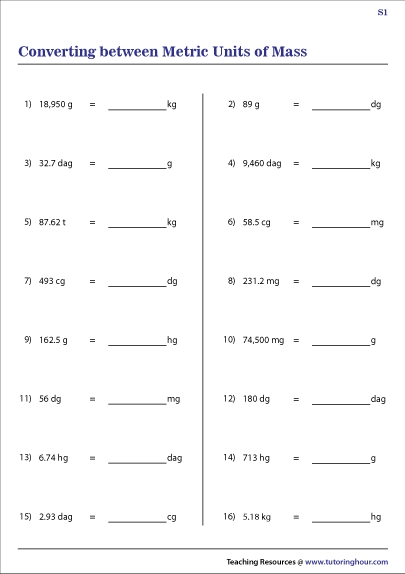 Conversion Of Metric Units Of Mass Worksheets For Si Unit Conversion Worksheet