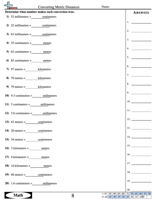 Converting Metric Distances Worksheet With Answer Key Printable Pdf in Metric Conversion Worksheet With Answers