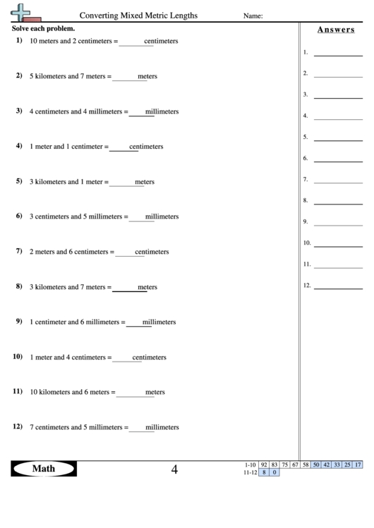 Converting Mixed Metric Lengths - Measurement Worksheet With Answers pertaining to Metric Conversion Worksheet Pdf