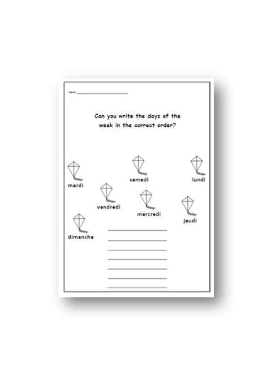 Days Of The Week French Worksheet / French For Kids School in French Worksheet For Kids